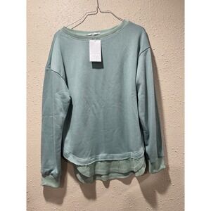 KIRUNDO Womens Sage Green Layered Raw Hem Sweatshirt Size Medium NWT Distressed
